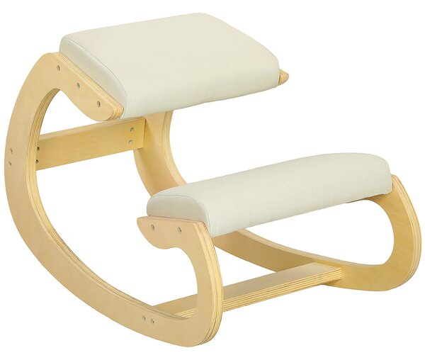 HOMCOM Křeslo na kolenou s houpacím mechanismem, ergonomické křeslo v lněné tkanině a břízovém dřevě, 55x85x55 cm, krémové | Aosom