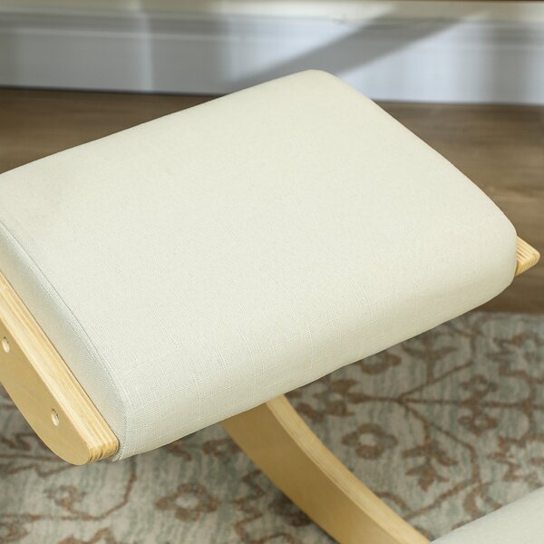 HOMCOM Křeslo na kolenou s houpacím mechanismem, ergonomické křeslo v lněné tkanině a břízovém dřevě, 55x85x55 cm, krémové | Aosom
