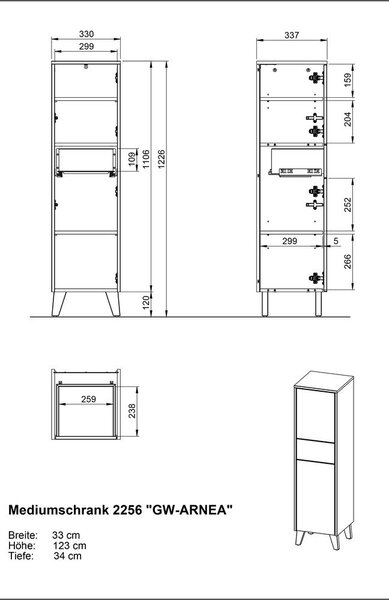 Krémová matná vysoká koupelnová skříňka 33x123 cm Arnea – Germania