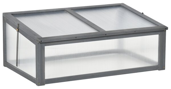 Outsunny Studený Rám Dřevěný, Mini Skleník 100 x 65 x 40 cm, Skleník s Krytem, UV Ochrana, Průsvitný Studený Rám, Zimní Vyvýšený Záhon pro Zahradu, Še