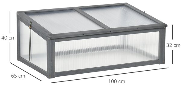Outsunny Studený Rám Dřevěný, Mini Skleník 100 x 65 x 40 cm, Skleník s Krytem, UV Ochrana, Průsvitný Studený Rám, Zimní Vyvýšený Záhon pro Zahradu, Še