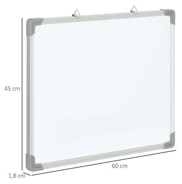 HOMCOM Magnetická tabule s bílou plochou – 4 fixy, 1 guma, 10 magnetů, stojan, montáž na zeď, snadno stíratelná, 60 x 1,8 x 45 cm | Aosom