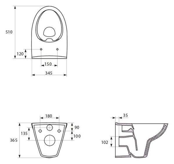 Cersanit Parva wc mísa se sedátkem s pomalým sklápěním závěsná bez splachovacího kruhu bílá K701-015