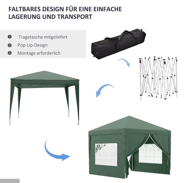 Pavilon Outsunny cca 3x3m, voděodolný stabilní zimní skládací pavilon, UV ochrana 50+, skládací párty stan s 4 bočními panely, taška pro zahradní pavi