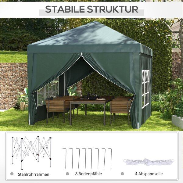 Pavilon Outsunny cca 3x3m, voděodolný stabilní zimní skládací pavilon, UV ochrana 50+, skládací párty stan s 4 bočními panely, taška pro zahradní pavi