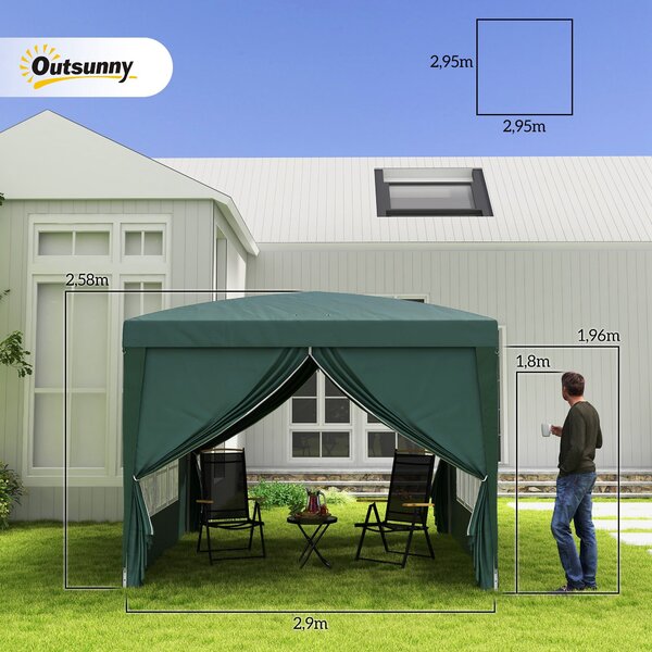 Pavilon Outsunny cca 3x3m, voděodolný stabilní zimní skládací pavilon, UV ochrana 50+, skládací párty stan s 4 bočními panely, taška pro zahradní pavi