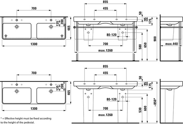 Laufen Pro S umyvadlo 130x46 cm obdélníkový klasický-dvojitý bílá lesk H8149680001041