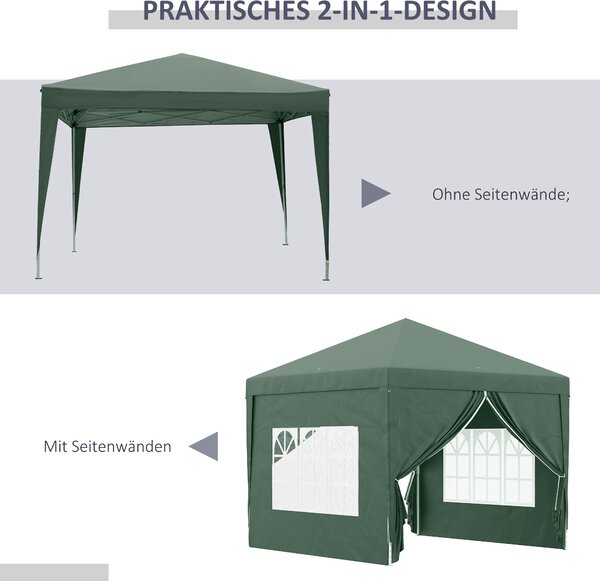 Pavilon Outsunny cca 3x3m, voděodolný stabilní zimní skládací pavilon, UV ochrana 50+, skládací párty stan s 4 bočními panely, taška pro zahradní pavi