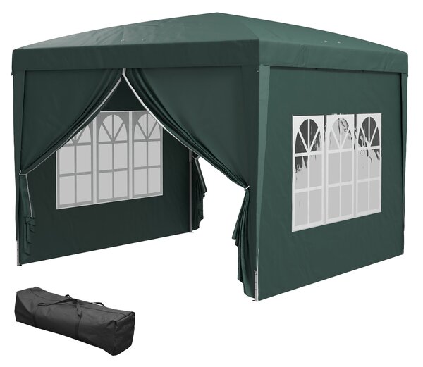 Pavilon Outsunny cca 3x3m, voděodolný stabilní zimní skládací pavilon, UV ochrana 50+, skládací párty stan s 4 bočními panely, taška pro zahradní pavi