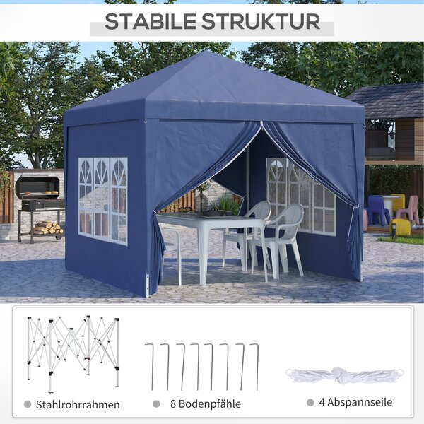 Pavilon Outsunny 3x3m, Voděodolný a Stabilní Zimní Stan s Rychlým Sestavením, UV Ochrana 50+, Skládací Párty Stan s 4 Bočními Stěnami pro Zahradu, Mod