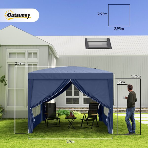 Pavilon Outsunny 3x3m, Voděodolný a Stabilní Zimní Stan s Rychlým Sestavením, UV Ochrana 50+, Skládací Párty Stan s 4 Bočními Stěnami pro Zahradu, Mod