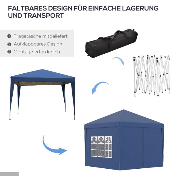 Pavilon Outsunny 3x3m, Voděodolný a Stabilní Zimní Stan s Rychlým Sestavením, UV Ochrana 50+, Skládací Párty Stan s 4 Bočními Stěnami pro Zahradu, Mod