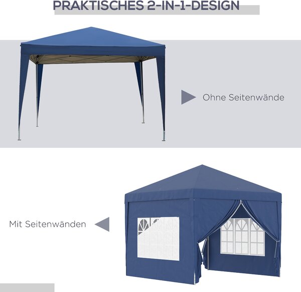 Pavilon Outsunny 3x3m, Voděodolný a Stabilní Zimní Stan s Rychlým Sestavením, UV Ochrana 50+, Skládací Párty Stan s 4 Bočními Stěnami pro Zahradu, Mod