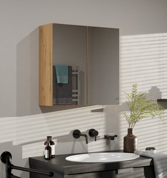 TP Living Závěsná koupelnová skříňka POLA 60 cm se zrcadlem dub artisan