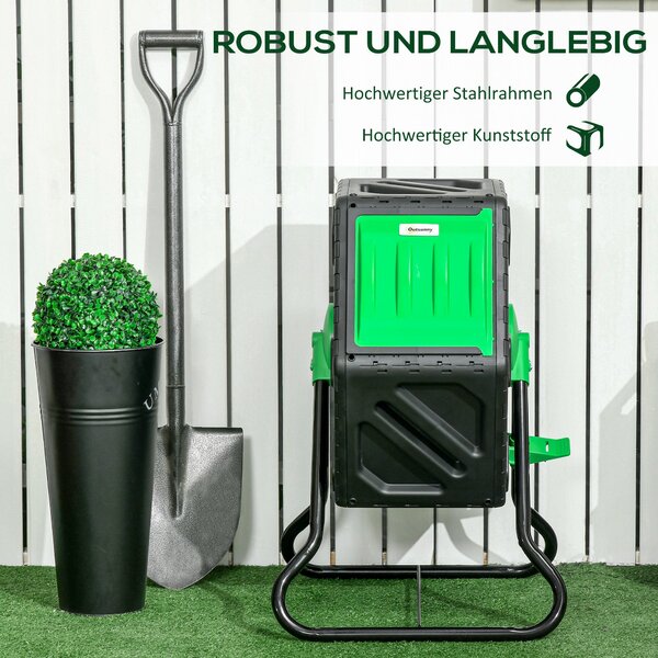 Outsunny Kompostér 65 litrů, 60x49x77cm Rotovatelný rychlý kompostér z plastu, odolný vůči počasí s ventilačním systémem, víkem, zahradní kompostér, k