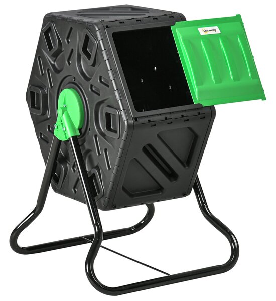 Outsunny Kompostér 65 litrů, 60x49x77cm Rotovatelný rychlý kompostér z plastu, odolný vůči počasí s ventilačním systémem, víkem, zahradní kompostér, k