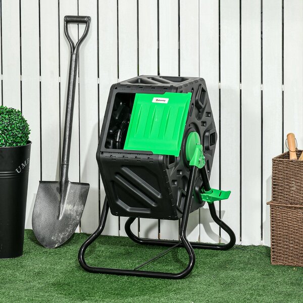 Outsunny Kompostér 65 litrů, 60x49x77cm Rotovatelný rychlý kompostér z plastu, odolný vůči počasí s ventilačním systémem, víkem, zahradní kompostér, k