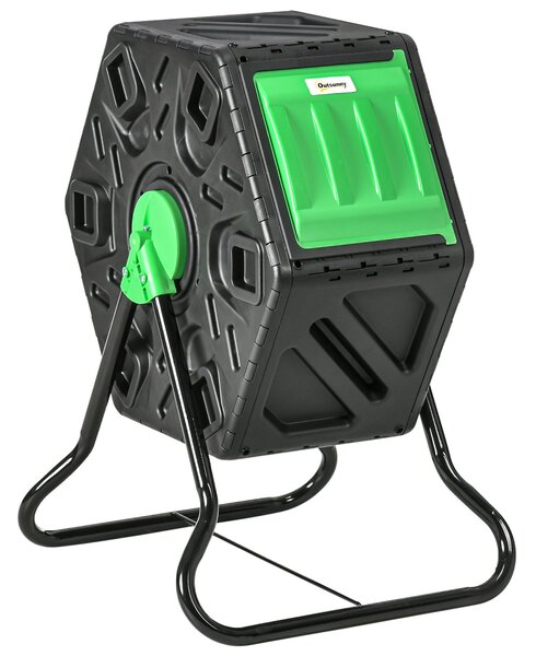 Outsunny Kompostér 65 litrů, 60x49x77cm Rotovatelný rychlý kompostér z plastu, odolný vůči počasí s ventilačním systémem, víkem, zahradní kompostér, k