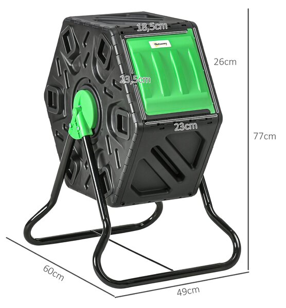 Outsunny Kompostér 65 litrů, 60x49x77cm Rotovatelný rychlý kompostér z plastu, odolný vůči počasí s ventilačním systémem, víkem, zahradní kompostér, k
