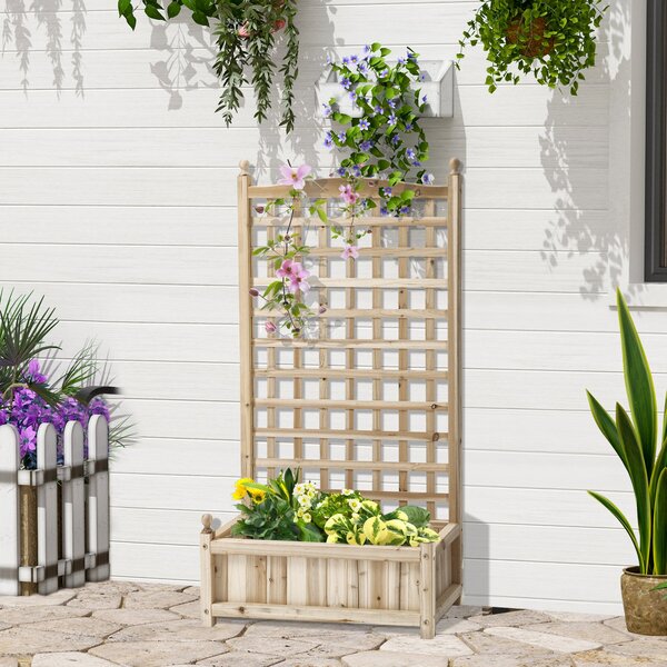 Vyvýšený zahradní truhlík Outsunny s treláží a obloukem pro popínavé rostliny, 64 x 28 x 120 cm | Aosom