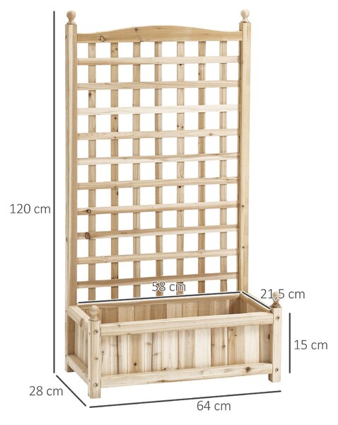 Vyvýšený zahradní truhlík Outsunny s treláží a obloukem pro popínavé rostliny, 64 x 28 x 120 cm | Aosom