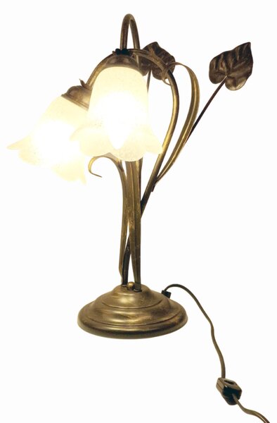 Light for home - Luxusní stolní lampa "Floristický design" - Kov s černým zlatým patinováním, 2x40W, E14, černá, zlatá, patina