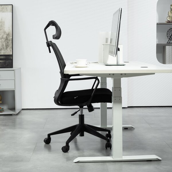 Ergonomická kancelářská židle HOMCOM s opěrkami, nastavitelnou opěrkou hlavy a výškově nastavitelnou síťovou otočnou židlí s funkcí náklonu, černá | A