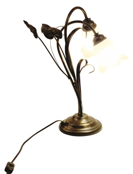 Light for home - Luxusní stolní lampa "Floristický design" - Kov s černým zlatým patinováním, 2x40W, E14, černá, zlatá, patina