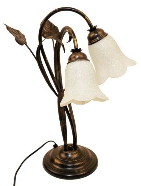 Light for home - Luxusní stolní lampa "Floristický design" - Kov s černým zlatým patinováním, 2x40W, E14, černá, zlatá, patina