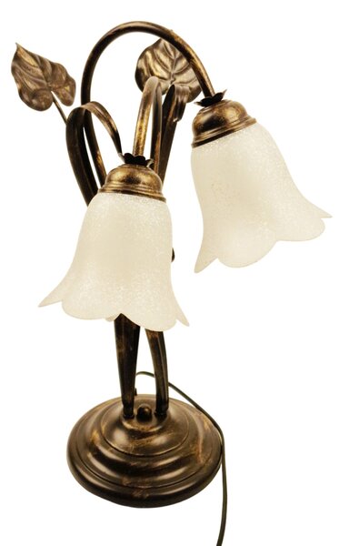 Light for home - Luxusní stolní lampa "Floristický design" - Kov s černým zlatým patinováním, 2x40W, E14, černá, zlatá, patina