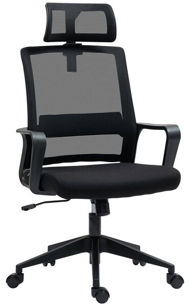 Ergonomická kancelářská židle HOMCOM s opěrkami, nastavitelnou opěrkou hlavy a výškově nastavitelnou síťovou otočnou židlí s funkcí náklonu, černá | A