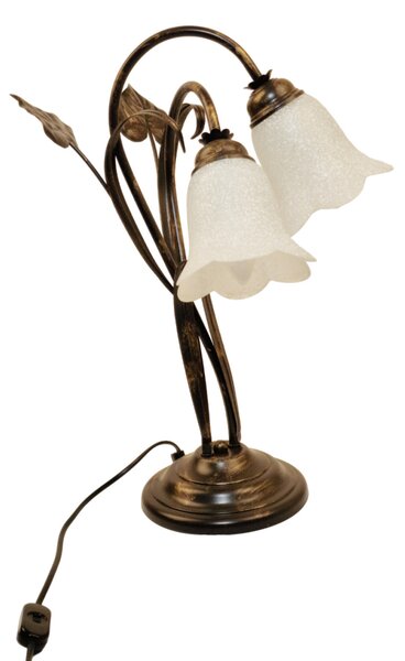 Light for home - Luxusní stolní lampa "Floristický design" - Kov s černým zlatým patinováním, 2x40W, E14, černá, zlatá, patina