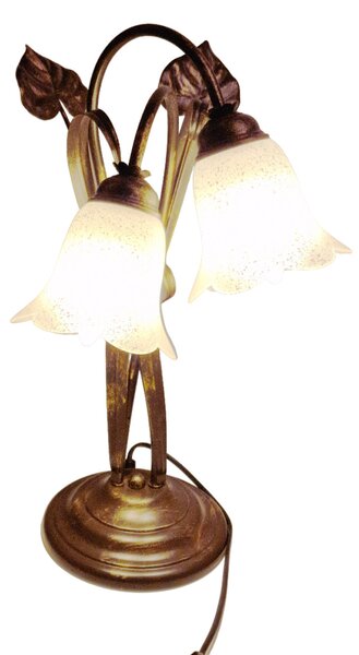 Light for home - Luxusní stolní lampa "Floristický design" - Kov s černým zlatým patinováním, 2x40W, E14, černá, zlatá, patina
