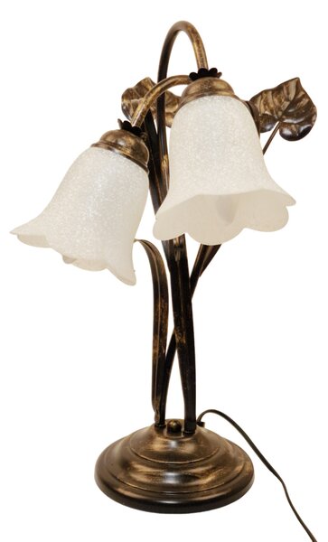 Light for home - Luxusní stolní lampa "Floristický design" - Kov s černým zlatým patinováním, 2x40W, E14, černá, zlatá, patina