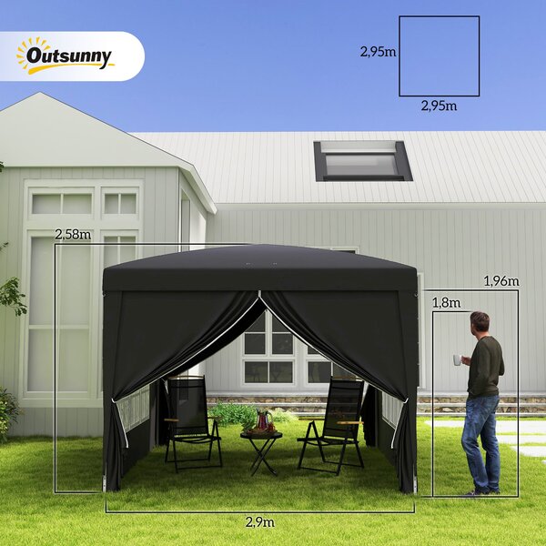 Pavilon Outsunny přibližně 3x3m, voděodolný stabilní zimní skládací pavilon, UV ochrana 50+, skládací párty stan se 4 bočními stěnami a taškou pro zah