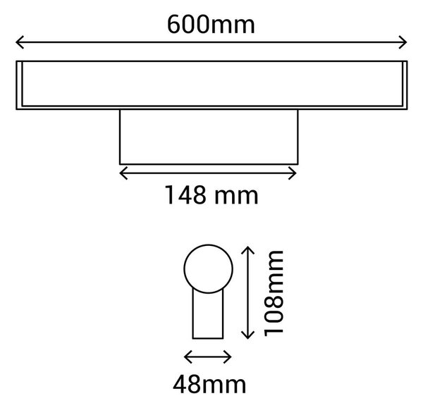 Černé nástěnné svítidlo SULION Caspio, délka 60 cm