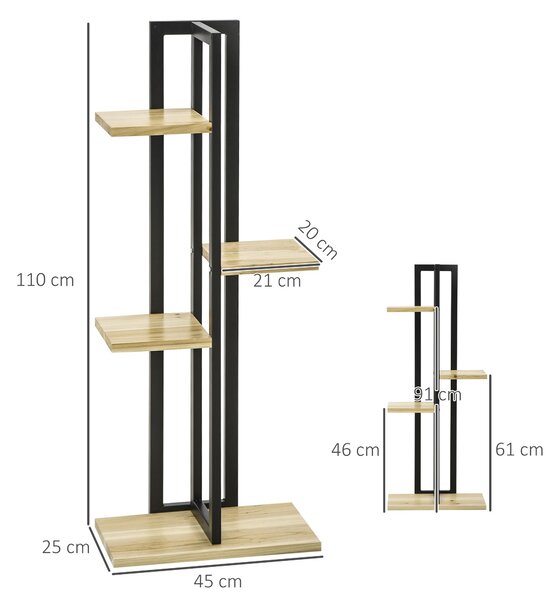 Outsunny 4-úrovňový stojan na rostliny, 110 cm vysoký květinový stojan pro interiér a exteriér, dřevěný policový stojan na rostliny, vícerozměrný květ