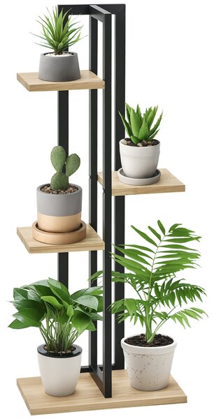 Outsunny 4-úrovňový stojan na rostliny, 110 cm vysoký květinový stojan pro interiér a exteriér, dřevěný policový stojan na rostliny, vícerozměrný květ