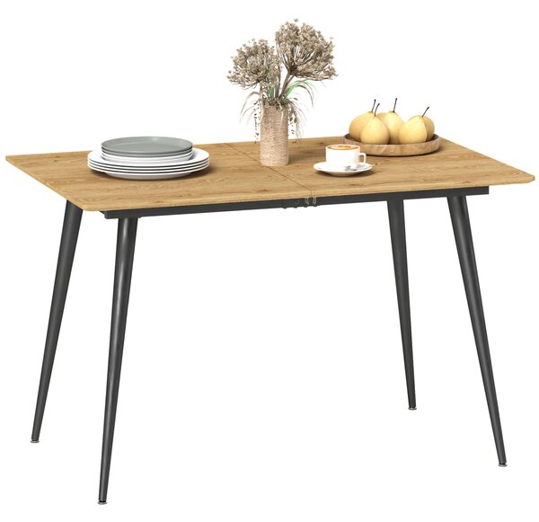 HOMCOM Rozkládací Jídelní Stůl 120/160 x 75 cm pro 6-8 Osob, Moderní Jídelní Stůl se Ocelovými Nohami, Přírodní | Aosom