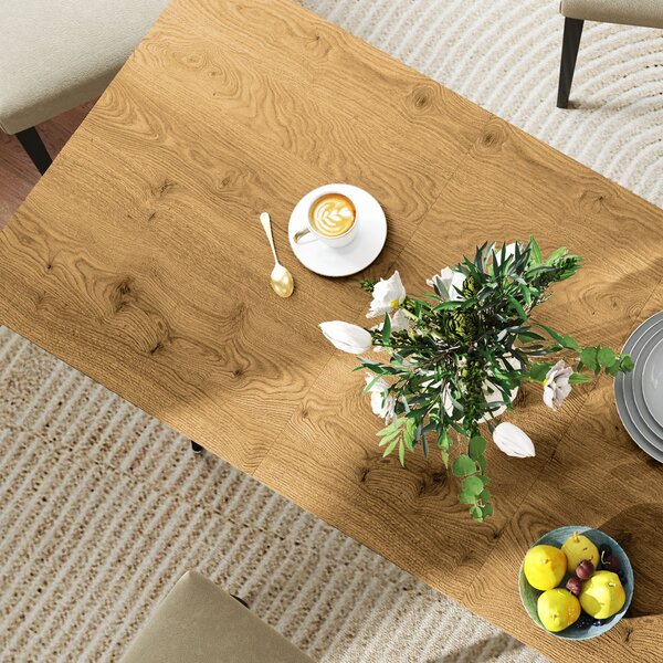 HOMCOM Rozkládací Jídelní Stůl 120/160 x 75 cm pro 6-8 Osob, Moderní Jídelní Stůl se Ocelovými Nohami, Přírodní | Aosom