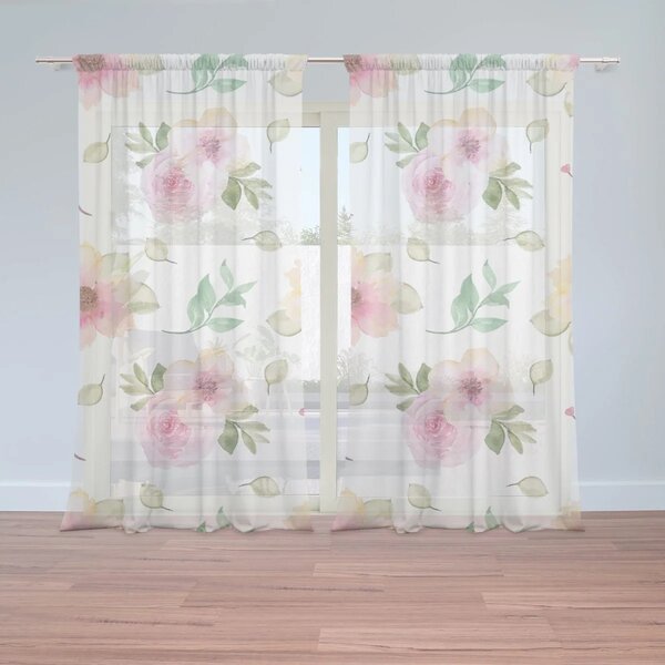 Sablio Záclony Růžové květy: 2ks 150x250cm