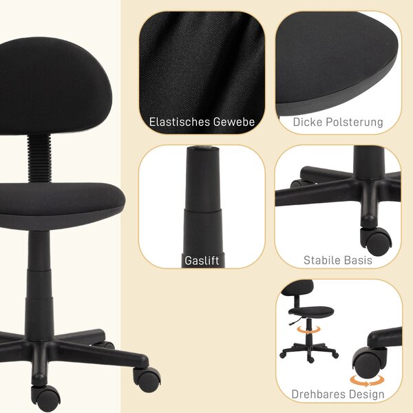 Ergonomická kancelářská židle HOMCOM, výškově nastavitelná, otočná židle z elastického materiálu pro studijní místnost, černá | Aosom