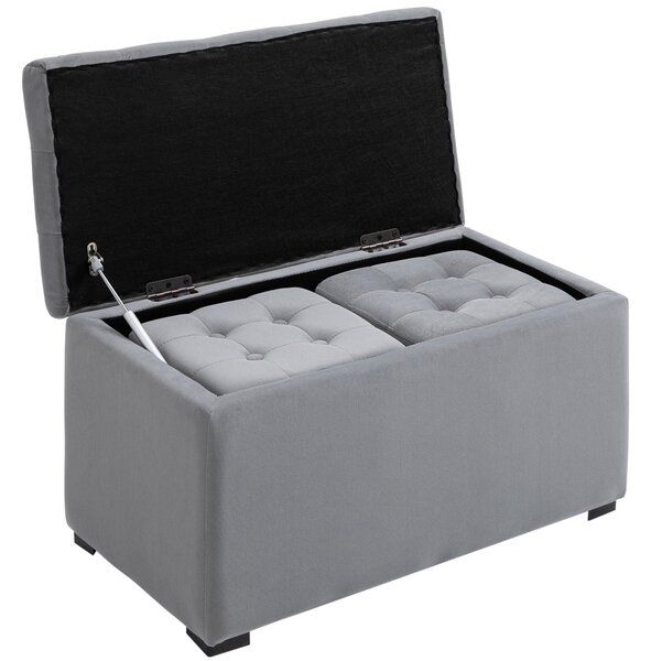 HOMCOM 3dílná sada se storage, 2 x taburety, čalouněná lavice, podnožka, úložný box, opěrka nohou, nosnost do 130 kg, mikrovlákno, pěna, 75 x 40 x 42