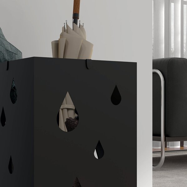 Stojan na deštník HOMCOM s 4 háčky, sběrač vody pro předsíň, držák na deštníky a hole, ocel 15,5 x 15,5 x 40 cm Černý | Aosom