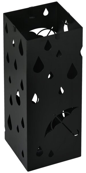 Stojan na deštník HOMCOM s 4 háčky, sběrač vody pro předsíň, držák na deštníky a hole, ocel 15,5 x 15,5 x 40 cm Černý | Aosom