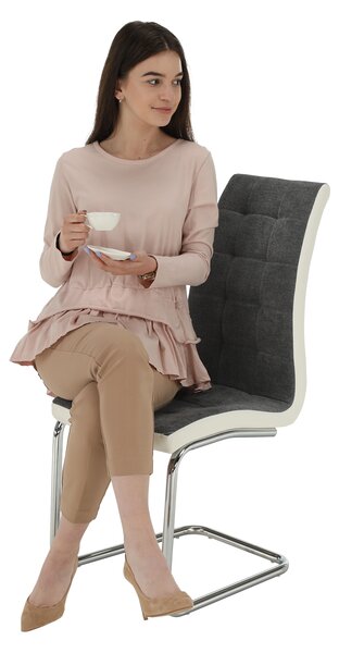 KONDELA Jídelní židle, tmavě šedá látka / ekokůže bílá / chrom, SALOMA NEW
