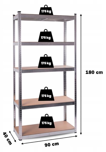 Aga 2x Kovový regál 180x90x40 cm 5 polic