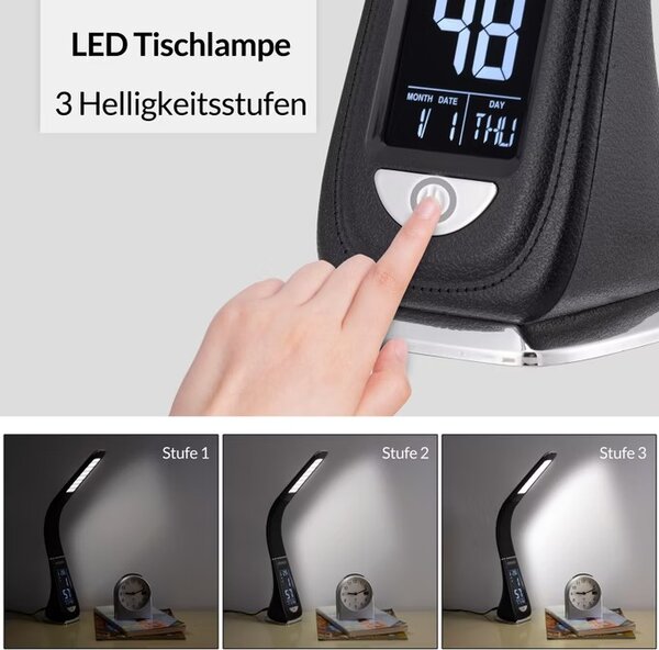 Stolní LED lampa Lilly, nastavitelné rameno, kožený vzhled, černá 107702