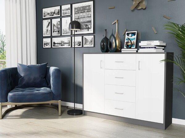 Komoda Framire 110 x 35 x 85 cm antracit a bílá matná