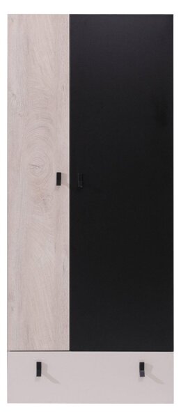 Studentská šatní skříň 80 cm MAKKA 3 - černá / dub / béžová
